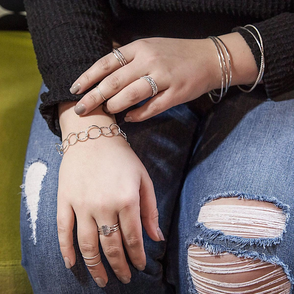 Hammered Disc Stacking Rings - Sterling Silver