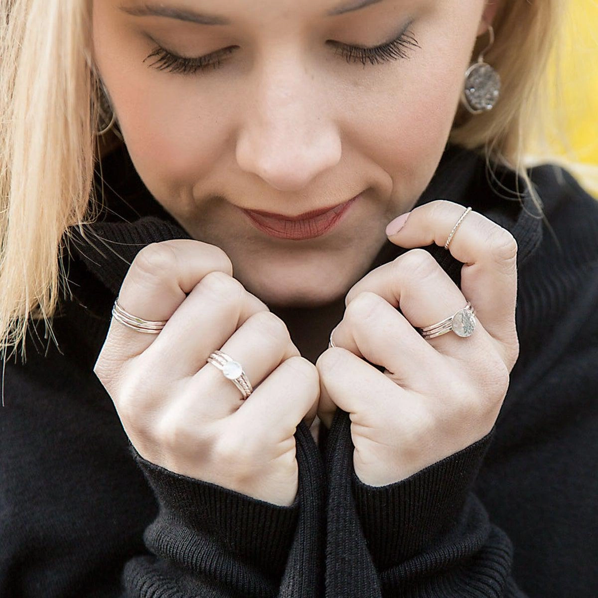 Hammered Disc Stacking Rings - Sterling Silver