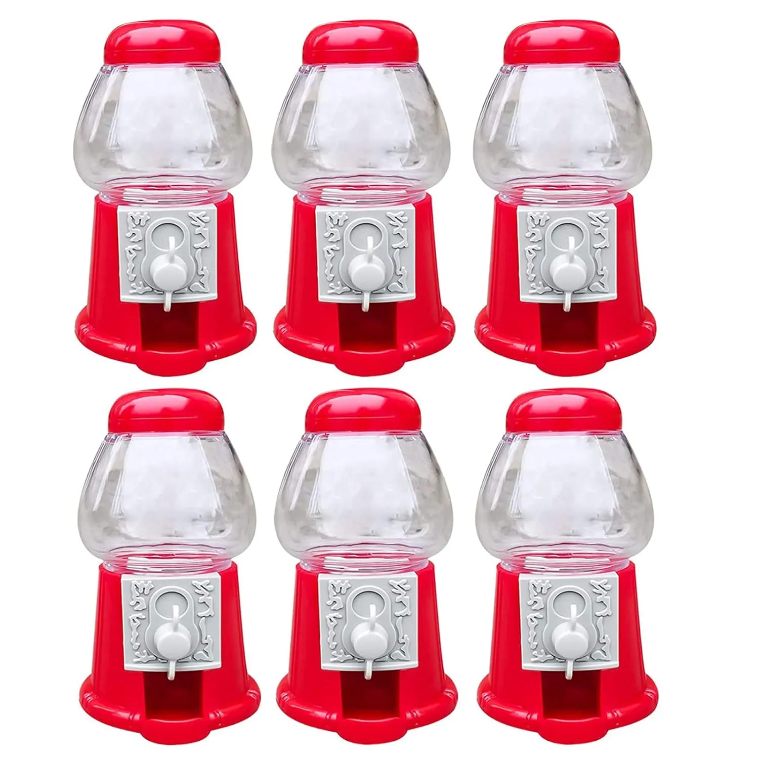 Hammont Gumball Machine - Mini 5" Plastic Bubble Gum Machine - Small Set of Red Bubblegum Vending Dispensers for Kids – Novelty Fun Birthday Party Favor Idea - Fits .5" Small Gumballs - 6 Pack (14mm)