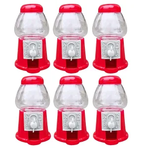 Hammont Gumball Machine - Mini 5" Plastic Bubble Gum Machine - Small Set of Red Bubblegum Vending Dispensers for Kids – Novelty Fun Birthday Party Favor Idea - Fits .5" Small Gumballs - 6 Pack (14mm)