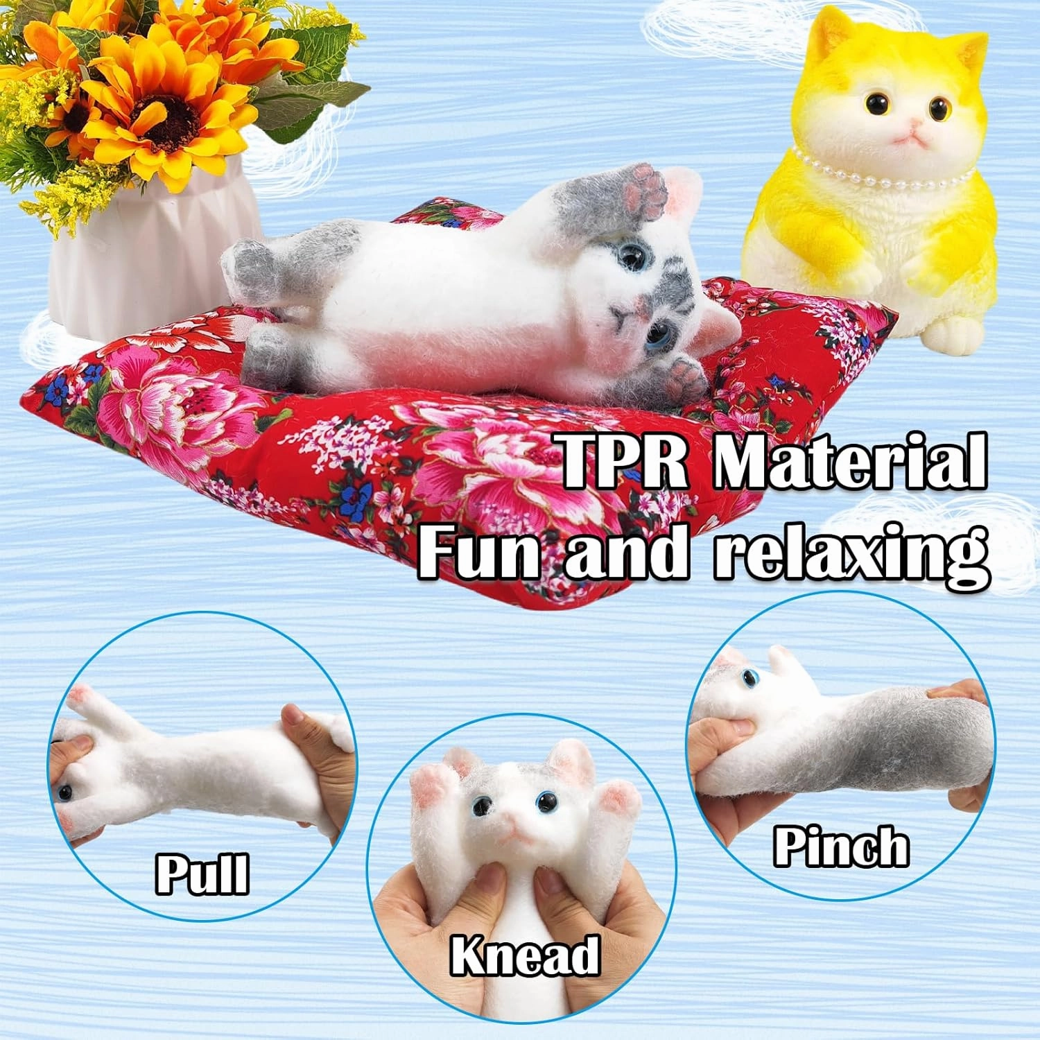 Hand Painted Cat Squishy Toys，Large Ultra Soft Kitty Squeeze Fidget Toy for Stress Relief ,Kawaii Squishies Sticky Animal Toy for Adults Kids,Decompression Sensory Balls for Autism