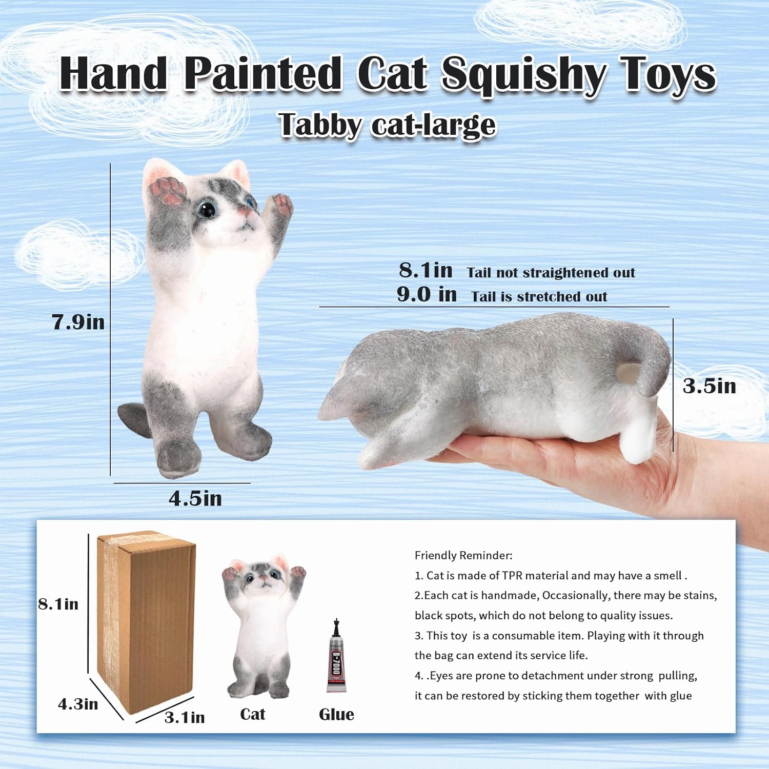Hand Painted Cat Squishy Toys，Large Ultra Soft Kitty Squeeze Fidget Toy for Stress Relief ,Kawaii Squishies Sticky Animal Toy for Adults Kids,Decompression Sensory Balls for Autism