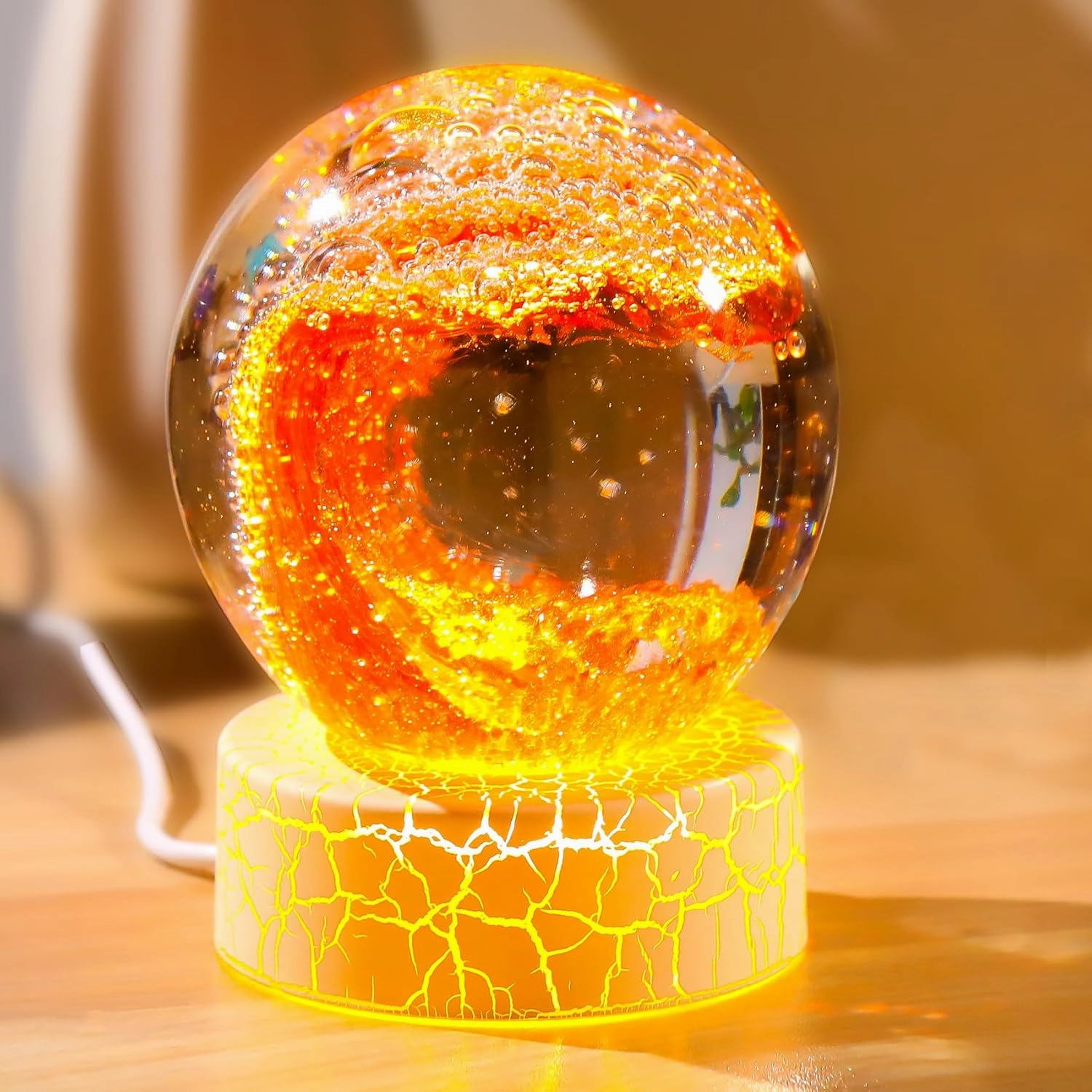 Handmade Glass Ocean Waves Ball Figurines - Hand Blown Sea Decor Orbs - Red with Gold - Paperweight - Aquarium & Home Decor - Collectible Gifts for Ocean Lovers