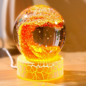 Handmade Glass Ocean Waves Ball Figurines - Hand Blown Sea Decor Orbs - Red with Gold - Paperweight - Aquarium & Home Decor - Collectible Gifts for Ocean Lovers