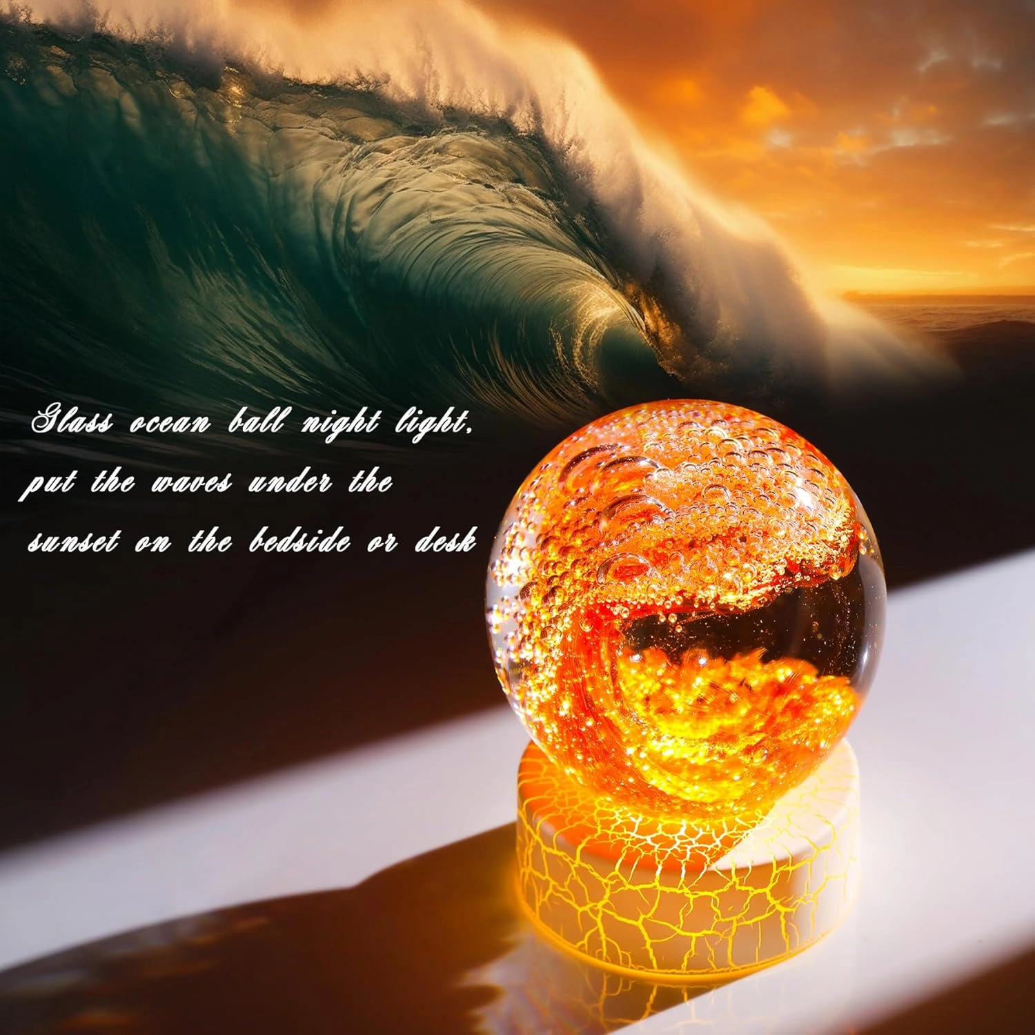 Handmade Glass Ocean Waves Ball Figurines - Hand Blown Sea Decor Orbs - Red with Gold - Paperweight - Aquarium & Home Decor - Collectible Gifts for Ocean Lovers