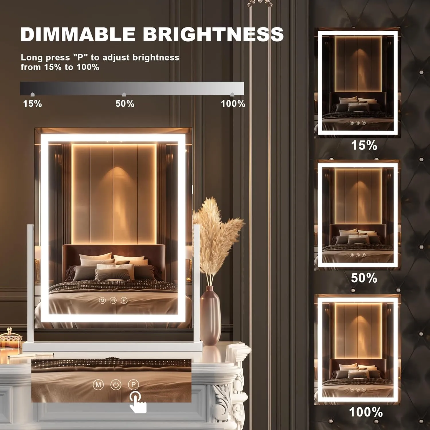 Hasipu Vanity Mirror with Lights, Lighted Makeup Mirror with Bluetooth Speaker and 10X Magnification, Dimmable 3 Modes, Touch Screen Control, Make Up Led Mirror 17x22 Inch