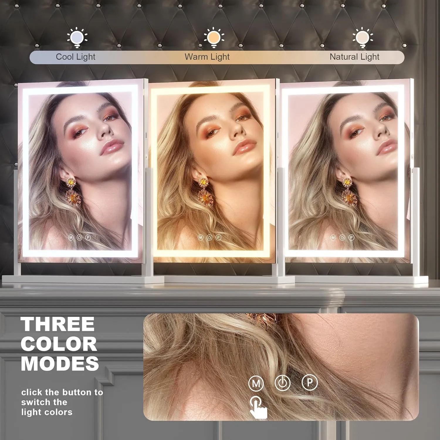 Hasipu Vanity Mirror with Lights, Lighted Makeup Mirror with Bluetooth Speaker and 10X Magnification, Dimmable 3 Modes, Touch Screen Control, Make Up Led Mirror 17x22 Inch