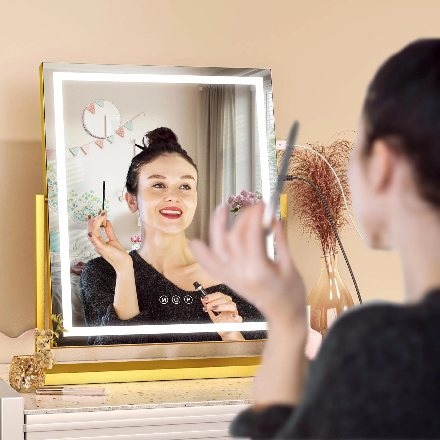 Hasipu Vanity Mirror with Lights, 17" x 22" LED Makeup Mirror, Light up Mirror with Smart Touch 3 Color Modes and Brightness Adjustment, 10X Magnifying Glass,360° Rotation