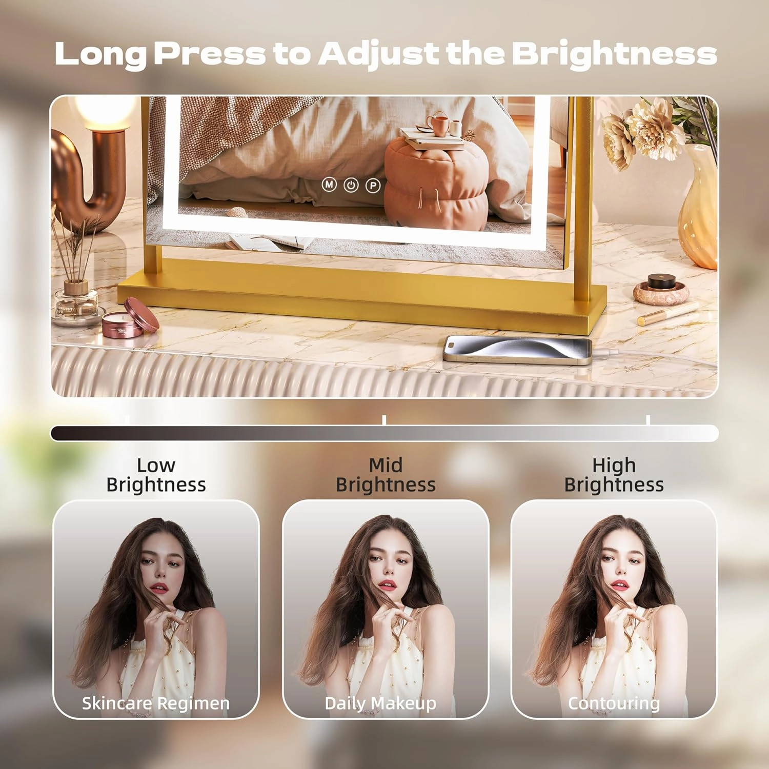Hasipu Vanity Mirror with Lights, 17" x 22" LED Makeup Mirror, Light up Mirror with Smart Touch 3 Color Modes and Brightness Adjustment, 10X Magnifying Glass,360° Rotation