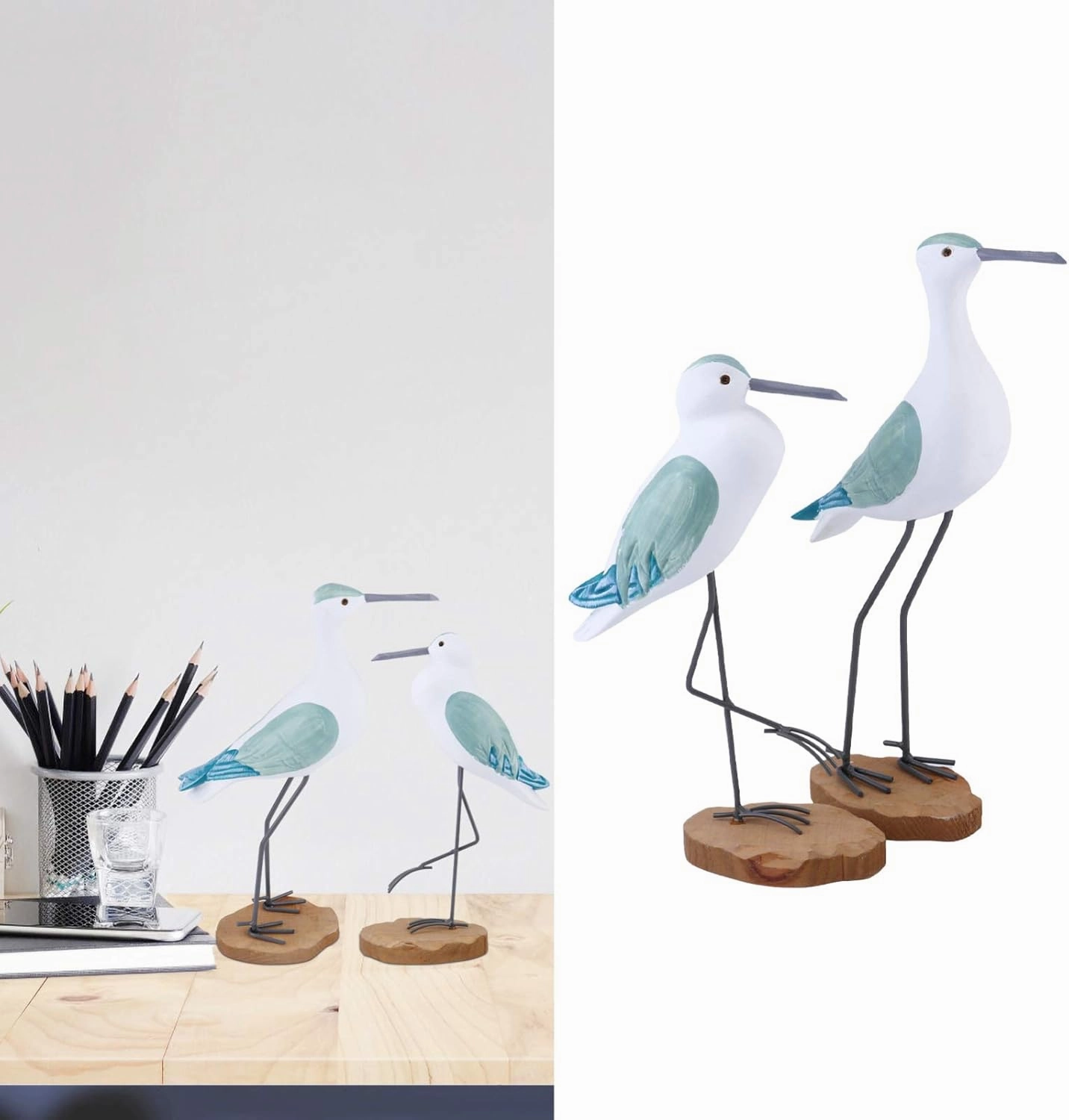 HEALLILY 2pcs Coastal Decor Wooden Seagull Figurine Bird Statue Nautical Coastal Ocean Home Decoration Green