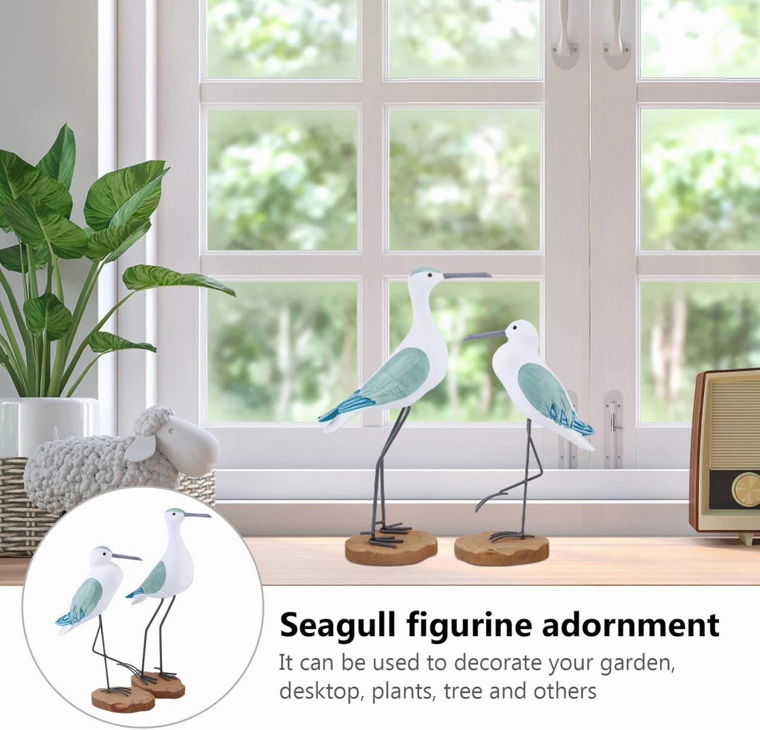 HEALLILY 2pcs Coastal Decor Wooden Seagull Figurine Bird Statue Nautical Coastal Ocean Home Decoration Green