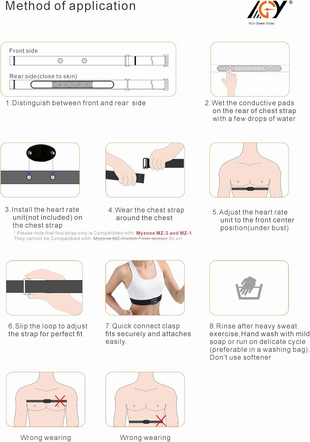 Heart Rate Monitor Chest Strap for myzone replacement strap Compatible with MYZONE MZ-3 MZ-1 Strap