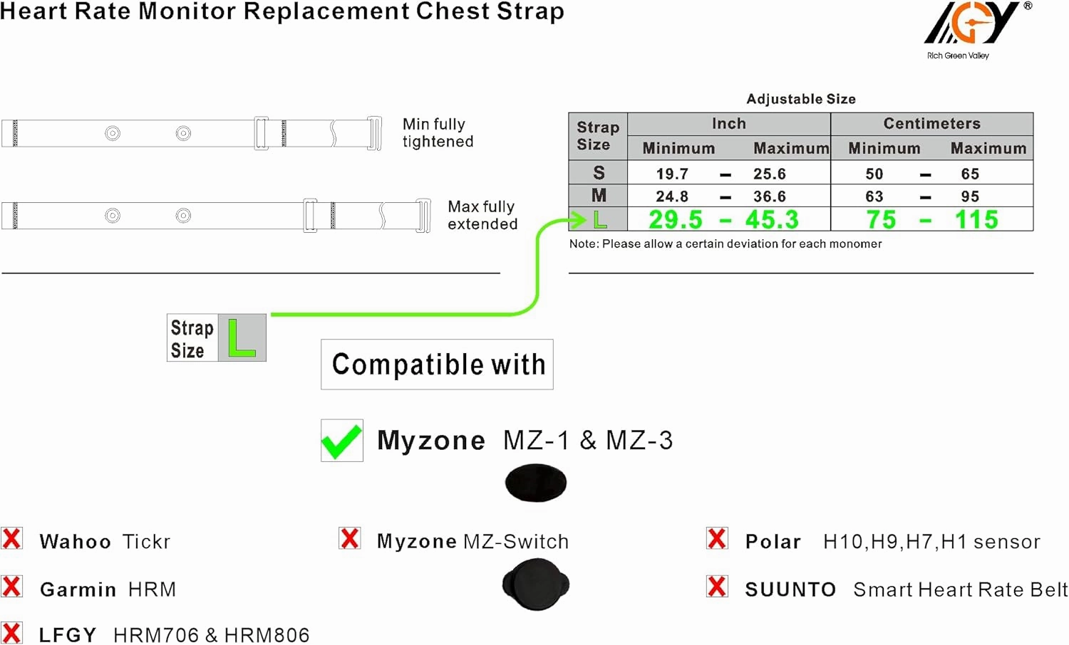 Heart Rate Monitor Replacement Chest Strap Compatible with Myzone Strap MZ-3 & MZ-1Belt 2 Pack