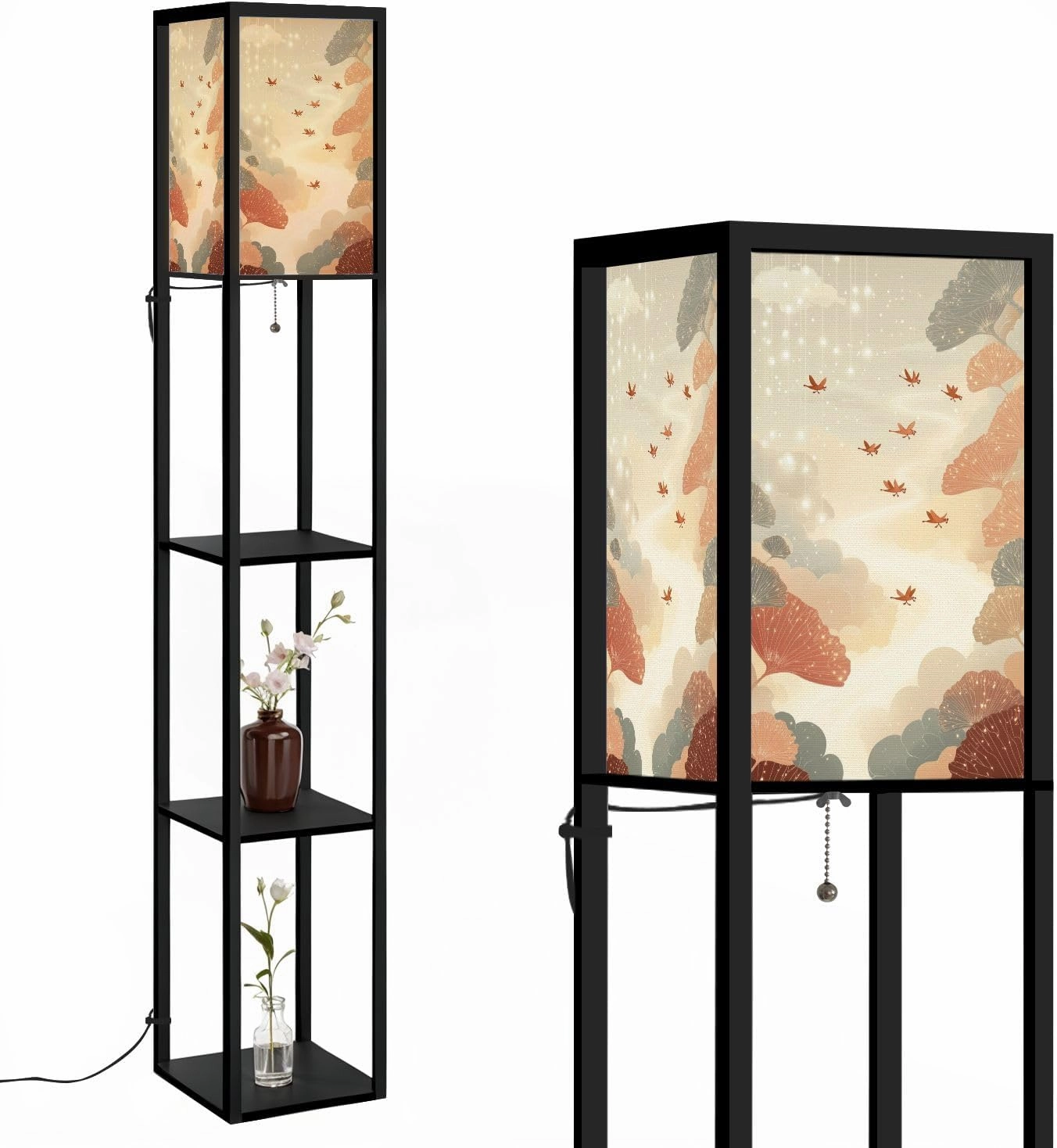 Heavenly Angels Celestial Birds Wall Decor Floor Lamps with Shelves, Modern Standing Lamp Narrow Corner Display Bookshelf Lamp for Living Room, Bedroom, Office Decor
