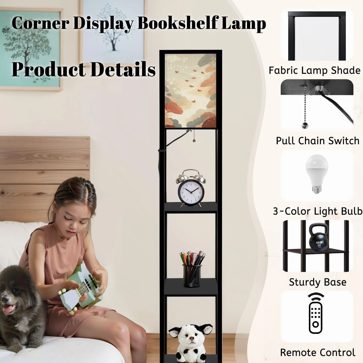 Heavenly Angels Celestial Birds Wall Decor Floor Lamps with Shelves, Modern Standing Lamp Narrow Corner Display Bookshelf Lamp for Living Room, Bedroom, Office Decor