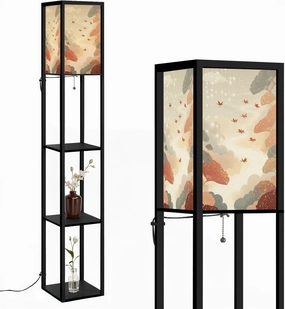 Heavenly Angels Celestial Birds Wall Decor Floor Lamps with Shelves, Modern Standing Lamp Narrow Corner Display Bookshelf Lamp for Living Room, Bedroom, Office Decor