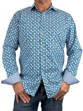Helicopter Geometric Cotton L/S Big Mens Shirt - Blue