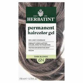 Herbatint Permanent Haircolor Gel, 6N Dark Blonde, Alcohol Free, Vegan, 100% Grey Coverage - 4.56 oz