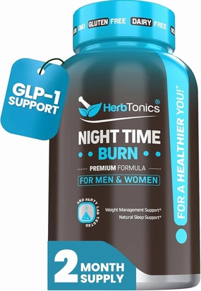 Herbtonics Night Time Weight Supplement & Sleep Aid – Dual-Action Metabolism & Appetite Support | Melatonin, L-Theanine, Lemon Balm, Green Tea Extract | GLP-1 Support | 60 Vegan Capsules