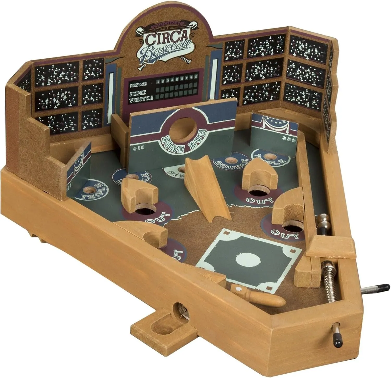 Hey! Play! Baseball Pinball Tabletop Skill Game - Classic Miniature Wooden Retro Sports Arcade Desktop Toy for Adult Collectors and Children, NULL, 13 x 12.25 x 8"