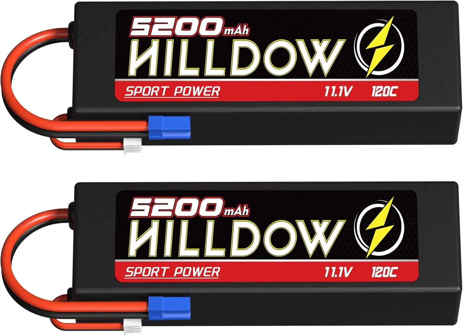 Hilldow 11.1V Lipo RC Battery 3S 120C 5200mAh Lipos Batteries Rechargeable with EC5 Connector for RC Car Boat Truck Helicopter Airplane Racing Models