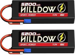 Hilldow 11.1V Lipo RC Battery 3S 120C 5200mAh Lipos Batteries Rechargeable with EC5 Connector for RC Car Boat Truck Helicopter Airplane Racing Models