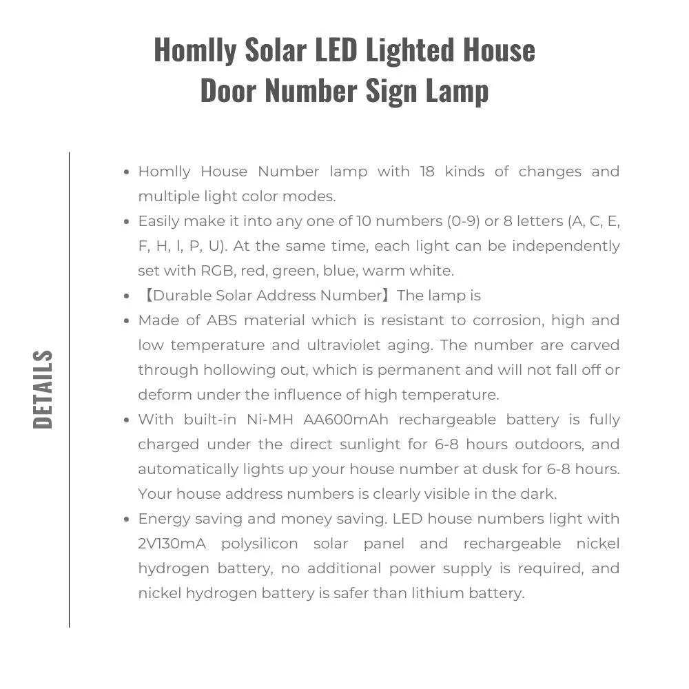 Homlly Solar LED Lighted House Door Number Sign Lamp