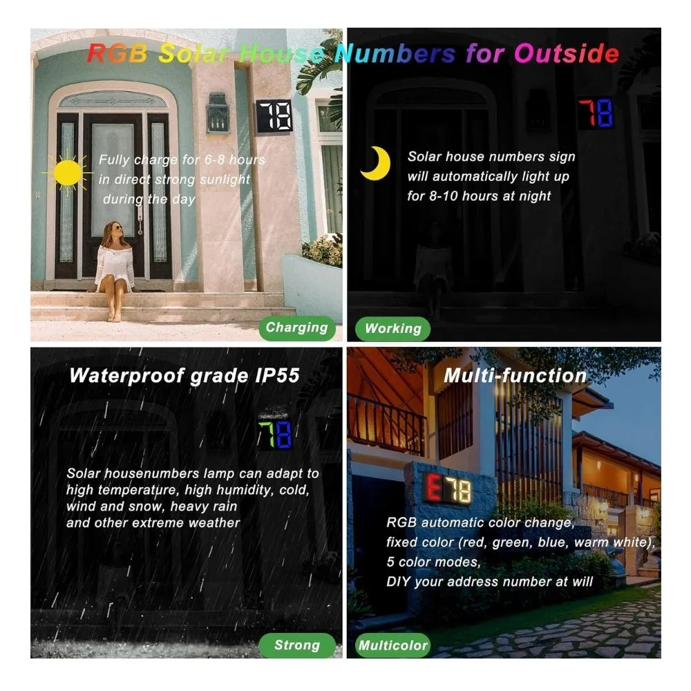 Homlly Solar LED Lighted House Door Number Sign Lamp