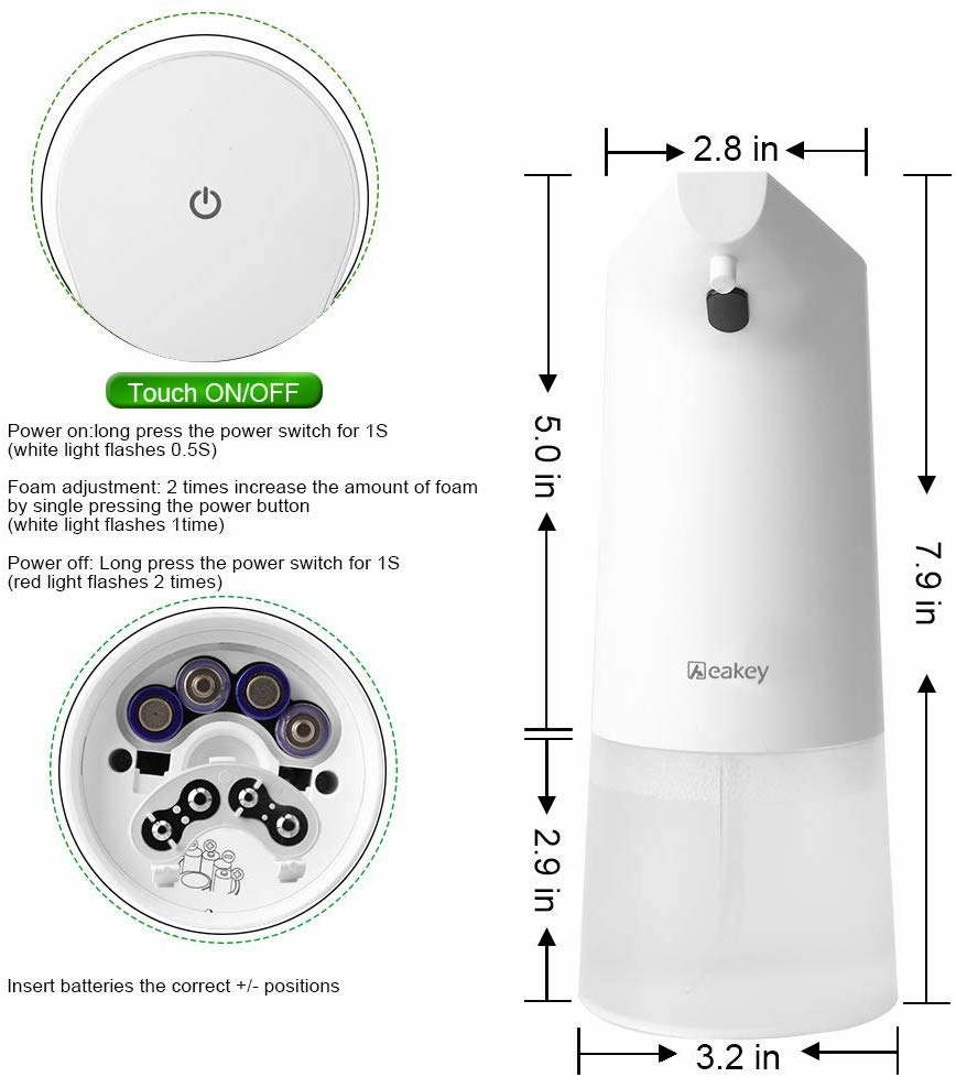Homlly Touchless Sensor Hand Soap Dispenser (350ml White)