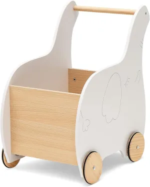 HONEY JOY Baby Push Walker, Wooden Baby Learning Walking Toy with Wheels, Elephant Shape Toddler Shopping Cart w/Large Storage Chest, Baby Walker Push Toys for Boys and Girls, Natural