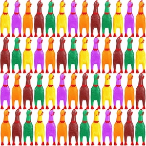 Honoson 50 Pcs Rubber Chickens Squeak Screaming Chicken Novelty Bulk Dog Toys for Pets Dogs Adults, 6.3 Inch(Mix Color)