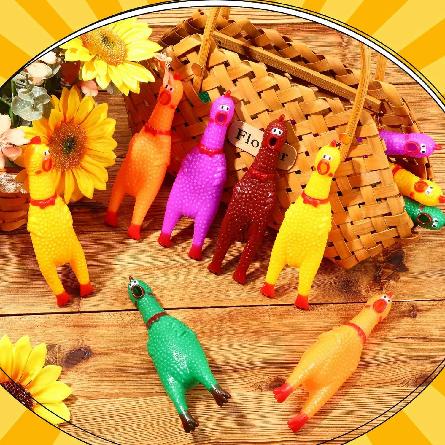 Honoson 50 Pcs Rubber Chickens Squeak Screaming Chicken Novelty Bulk Dog Toys for Pets Dogs Adults, 6.3 Inch(Mix Color)
