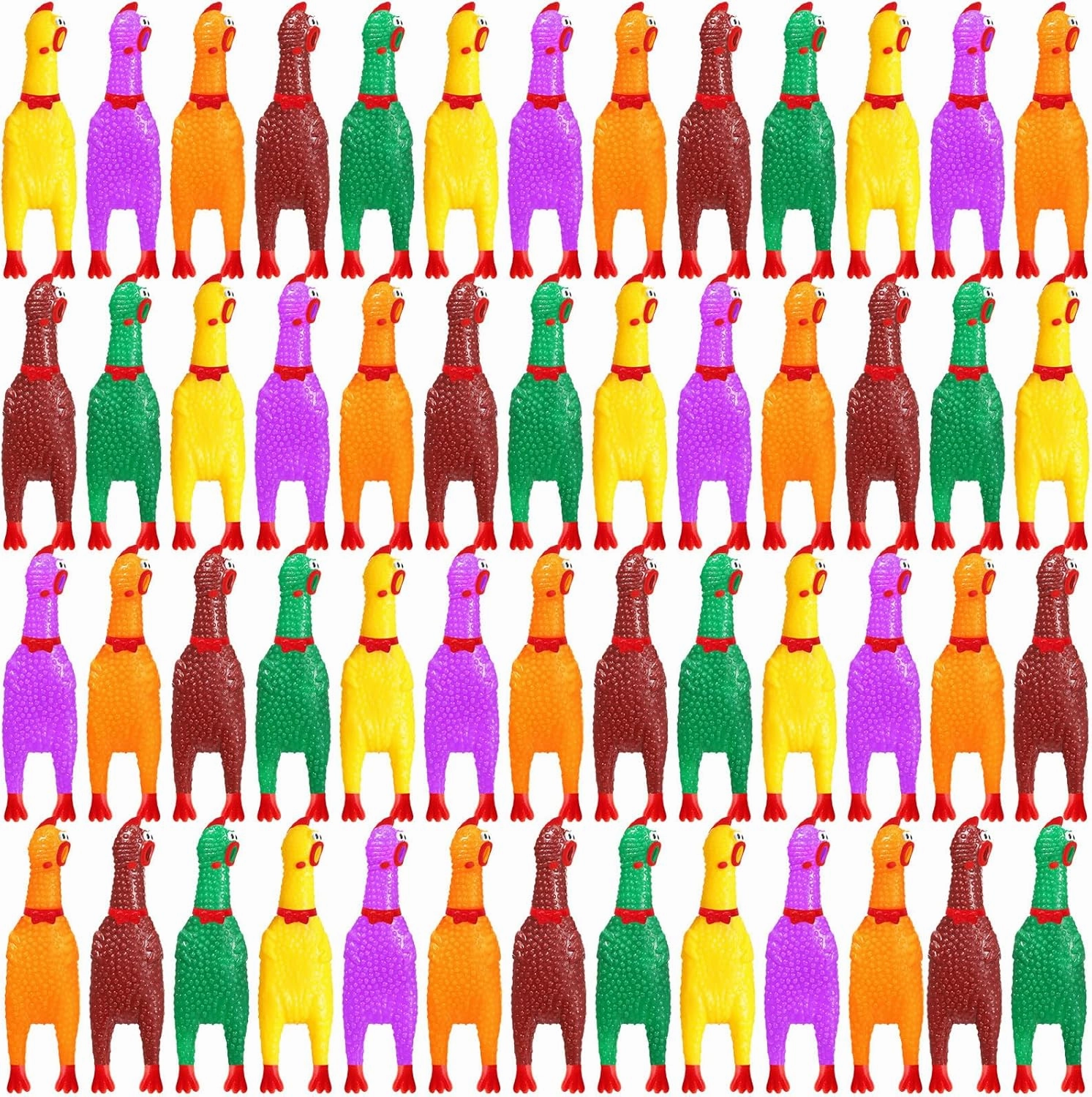 Honoson 50 Pcs Rubber Chickens Squeak Screaming Chicken Novelty Bulk Dog Toys for Pets Dogs Adults, 6.3 Inch(Mix Color)