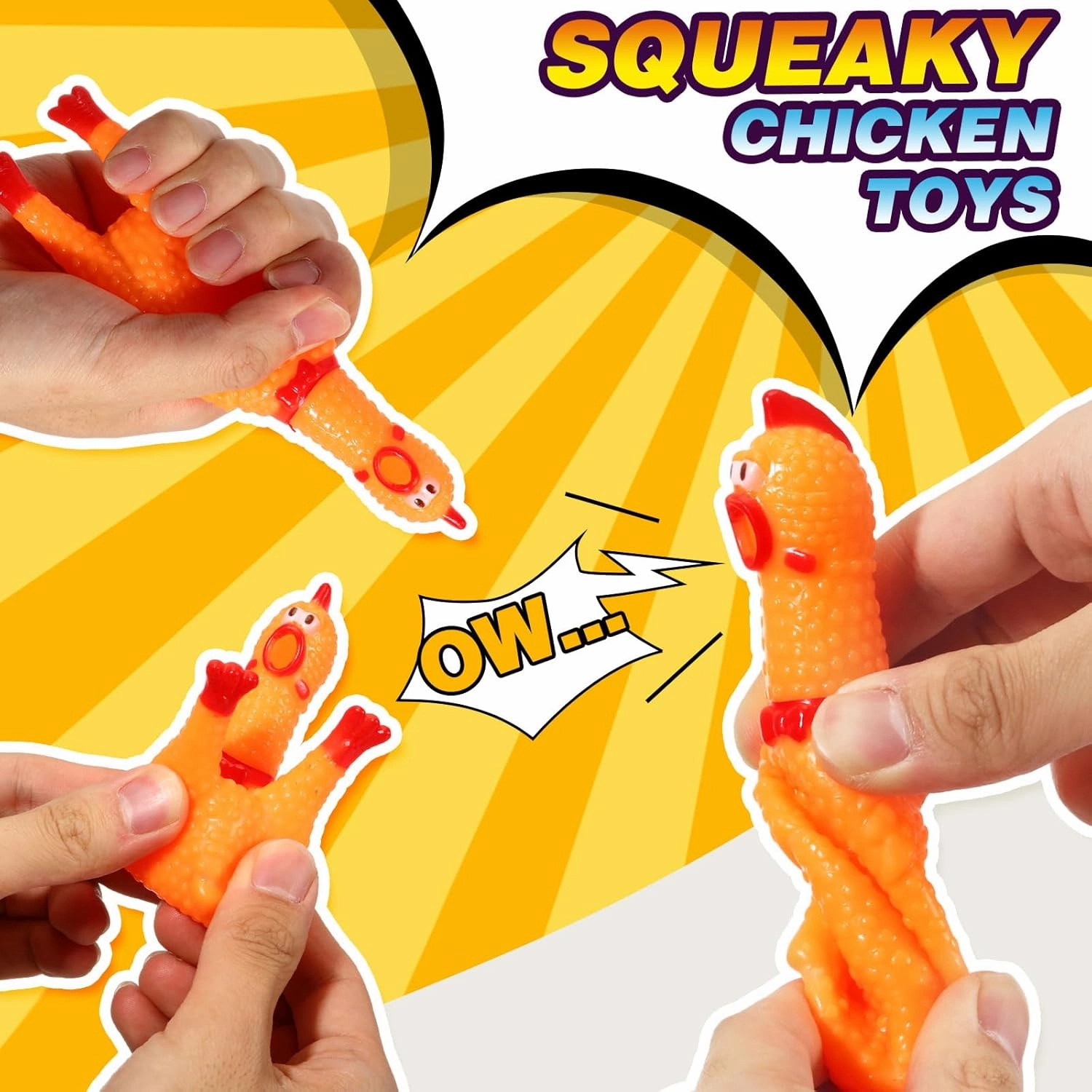 Honoson 50 Pcs Rubber Chickens Squeak Screaming Chicken Novelty Bulk Dog Toys for Pets Dogs Adults, 6.3 Inch(Mix Color)