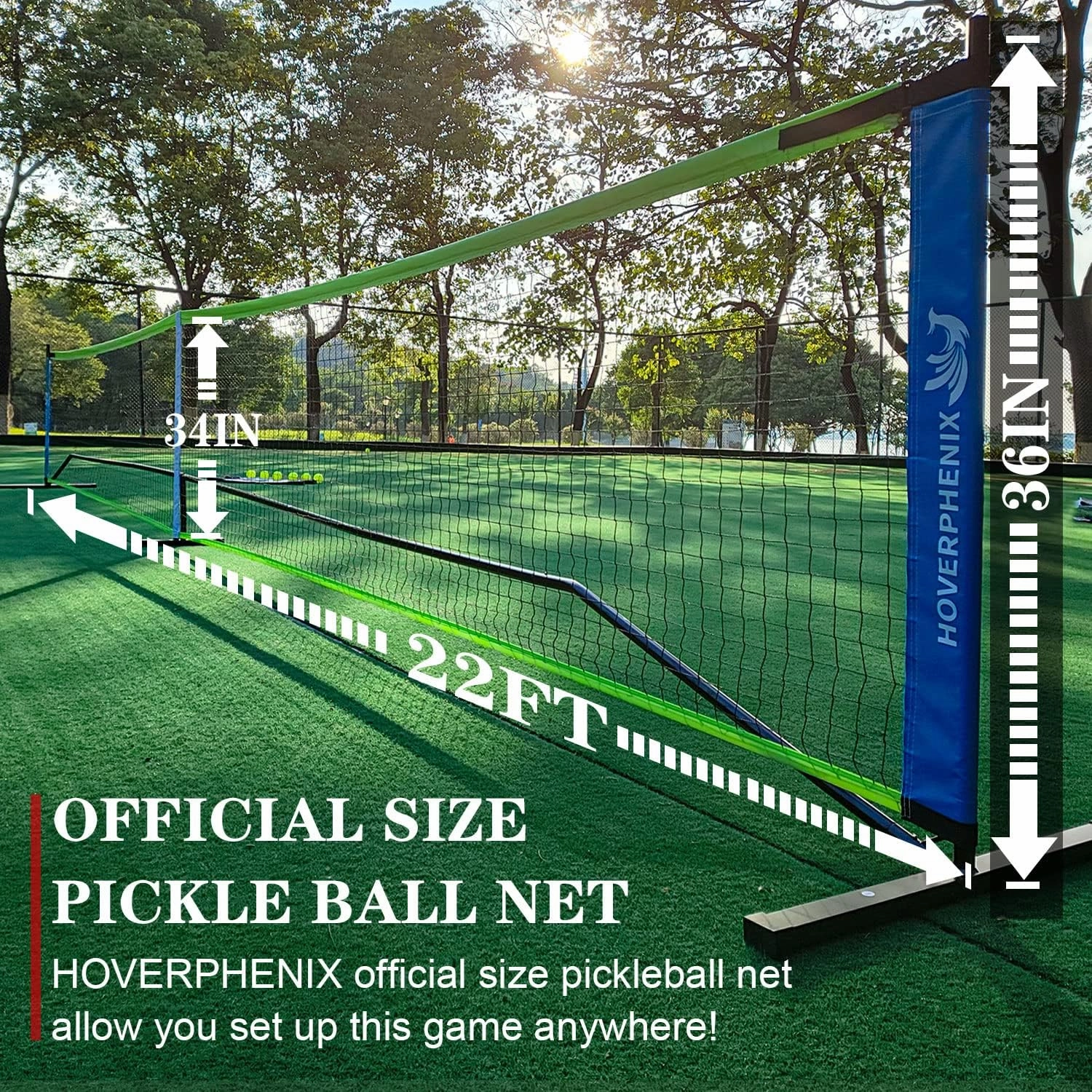 Hoverphenix Pickleball Net for Driveway, 22FT Regulation Size Pickleball Net with Paddles Set of 4, Pickleballs and Carry Bag for Outdoor Indoor Game