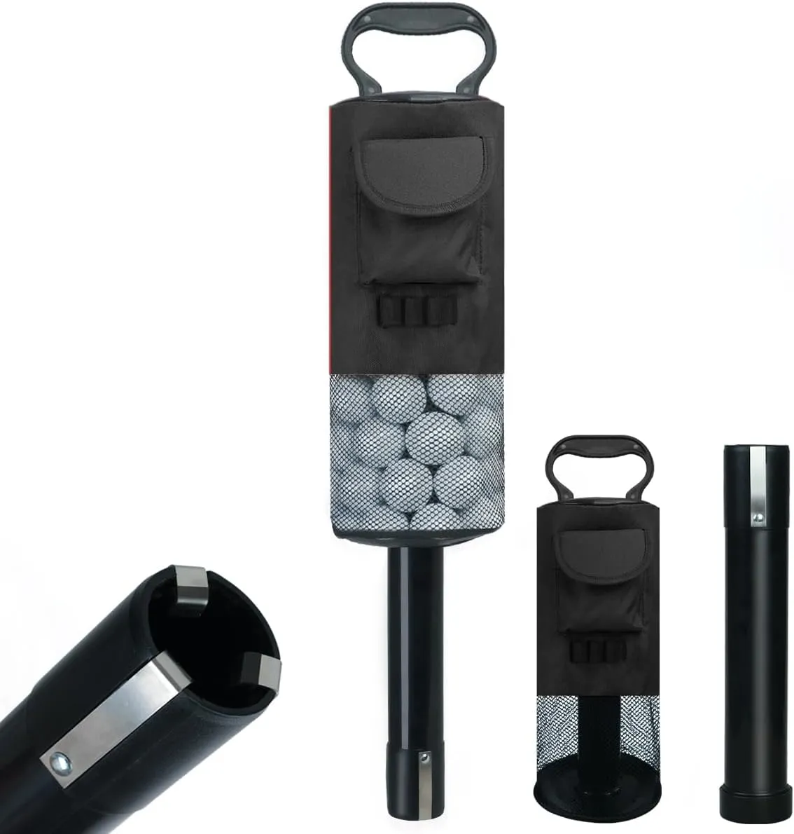 HOW TRUE Golf Ball Retriever, Portable Shag Bag Golf Ball Pick Up with Removable Plastic Tube, Pocket Shagger Storage