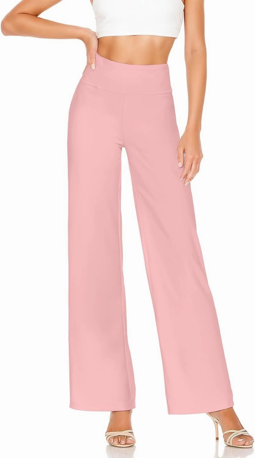 Hybrid & Company Womens Ultra Comfort Ponte Fabric Pull on Casual Wide Leg Pants