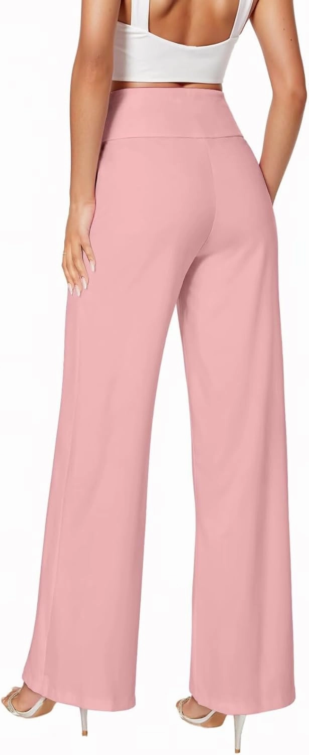 Hybrid & Company Womens Ultra Comfort Ponte Fabric Pull on Casual Wide Leg Pants