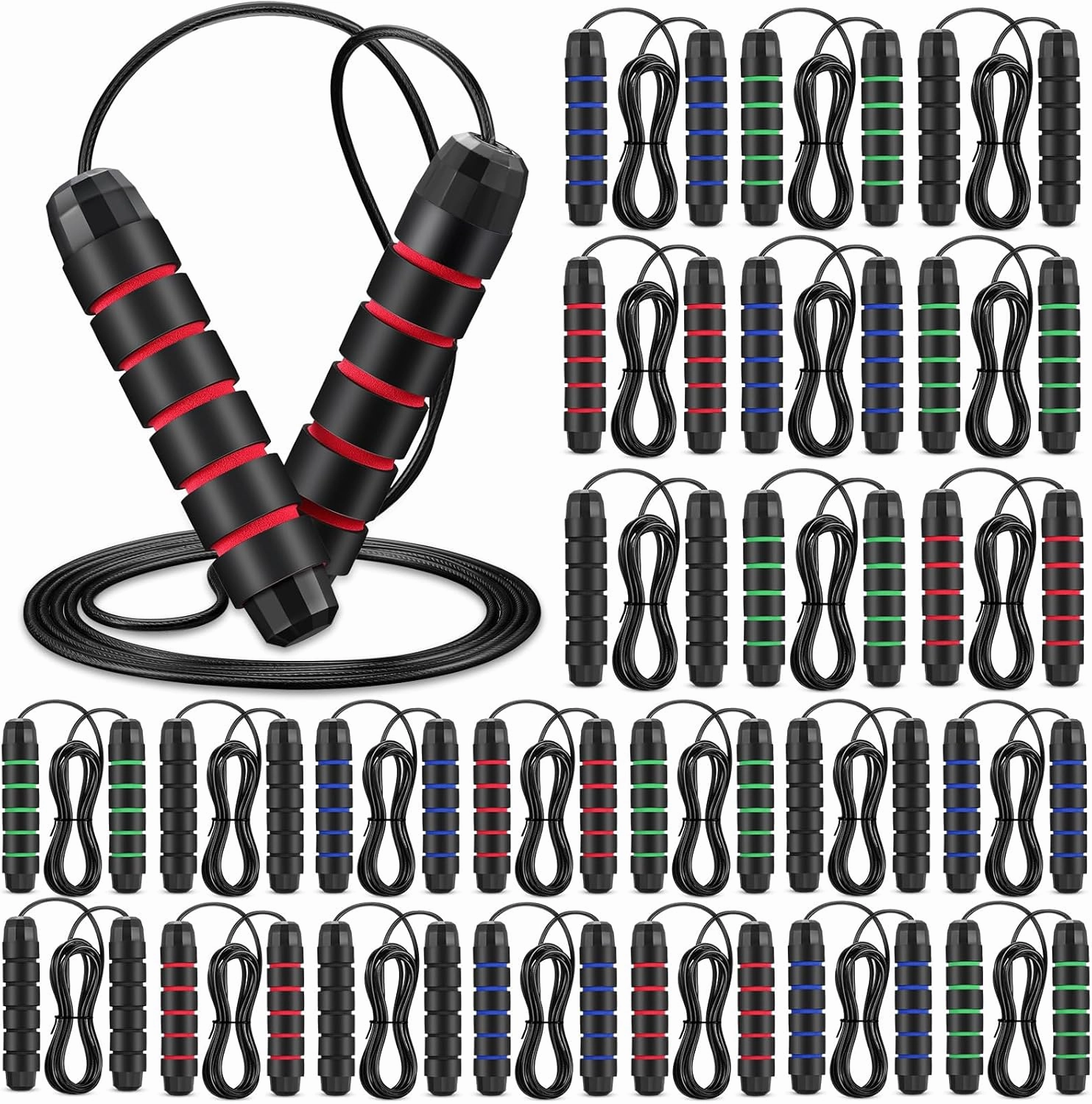 HyDren 24 Pieces Jump Ropes for Fitness with Ball Bearings Speed Jumping Bulk Adjustable Skipping Rope with Foam Handles for Men Women Kids Cardio Training