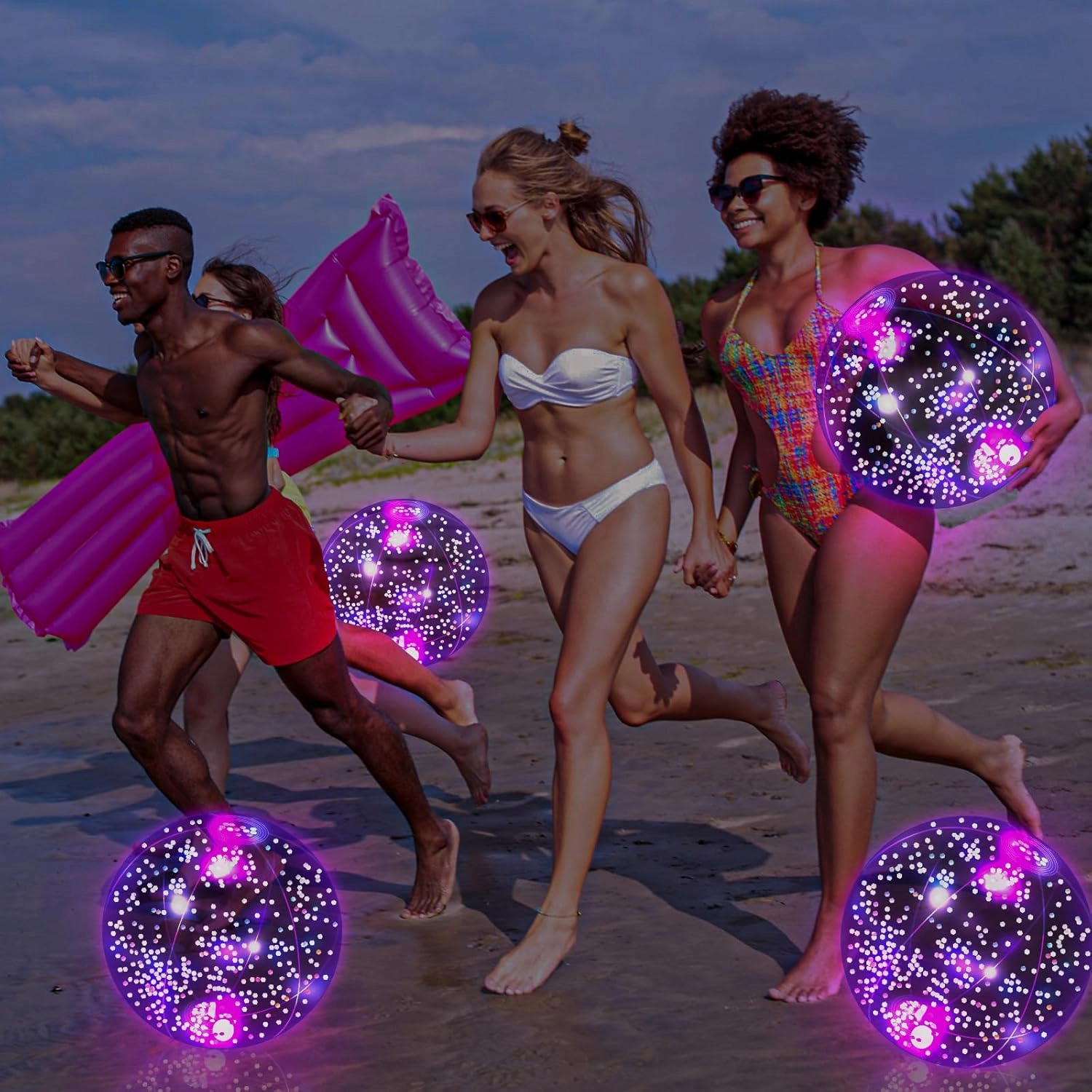 HyDren 4 Pack LED Light up Beach Ball 12 Inches Glow in The Dark Pool Balls Confetti Glitters Inflatable Light up Beach Ball Pool Toys for Teens Adults Summer Disco Party Favors(Silver)