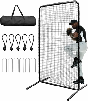 I Screen Baseball for Batting Cage, 7x4 ft Baseball Softball Safety Screen, Body Protector Portable Batting Screen with Carry Bag & Ground Stakes, Heavy Duty Pitching Net for Pitchers Protection