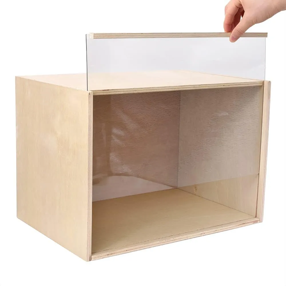 iLAND Wooden Diorama Box, Large Display Boxes for Collectibles, Figures, Miniatures and a Dollhouse Room Box, Unfinished 15.7“x 11”x11“, Quick-Build Without Screws or Glue, Dustproof & Smooth & Sturdy