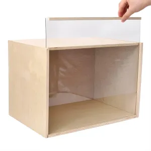 iLAND Wooden Diorama Box, Large Display Boxes for Collectibles, Figures, Miniatures and a Dollhouse Room Box, Unfinished 15.7“x 11”x11“, Quick-Build Without Screws or Glue, Dustproof & Smooth & Sturdy
