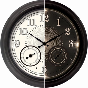 Illuminated Large Outdoor Clock - 18 inch Indoor Outdoor Night Light Wall Clock with Smart LED Sensor, Temperature and Humidity Combo - Weatherproof & Easy to Read for Pool, Patio & Home Decor