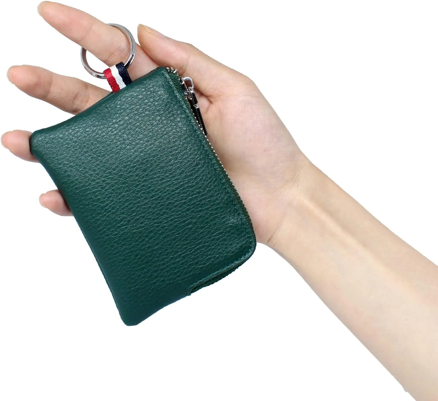 imeetu Leather Coin Purse Wallet, Mini Dual Keyrings Change Pouch Card Holder for Men Women (Dark green, standard)