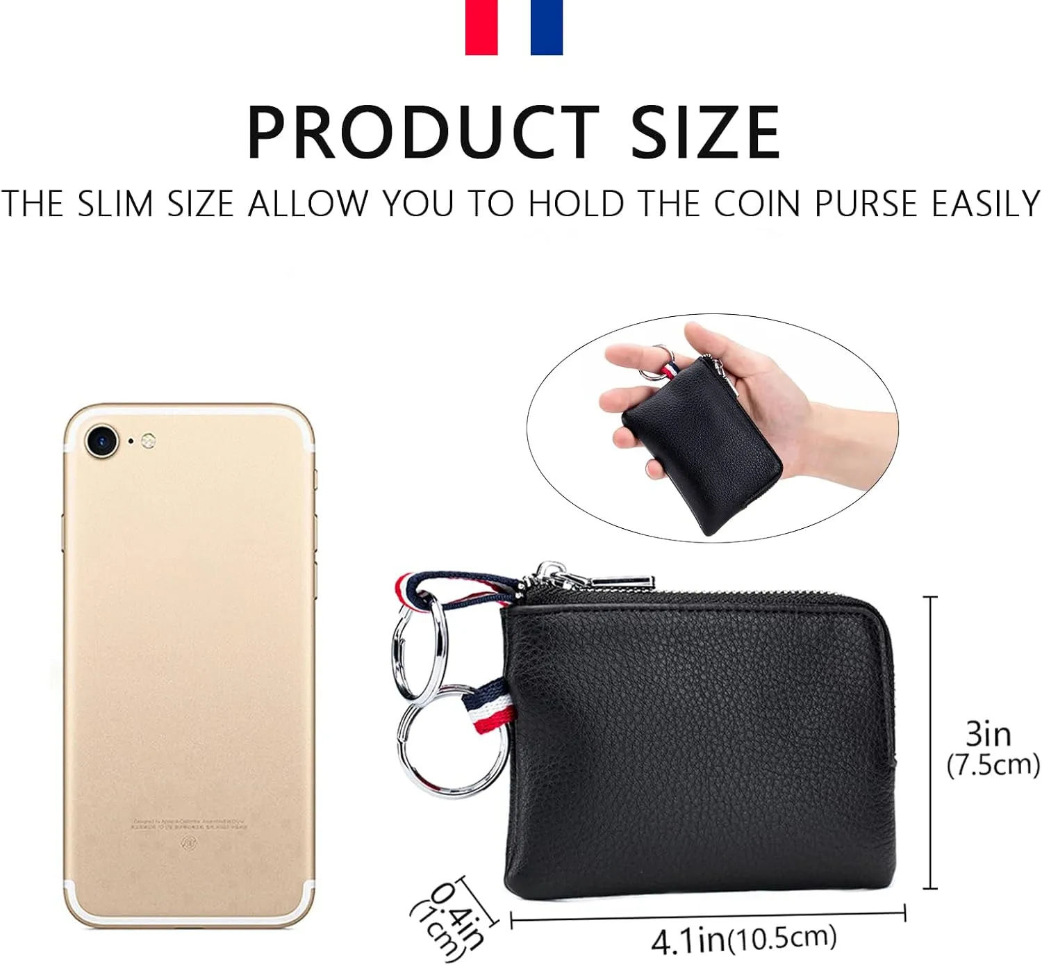 imeetu Leather Coin Purse Wallet, Mini Dual Keyrings Change Pouch Card Holder for Men Women (Dark green, standard)