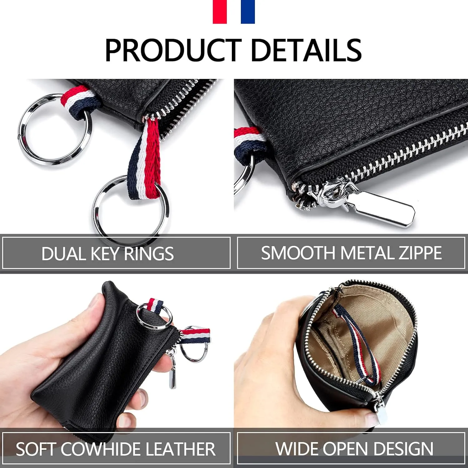 imeetu Leather Coin Purse Wallet, Mini Dual Keyrings Change Pouch Card Holder for Men Women (Dark green, standard)