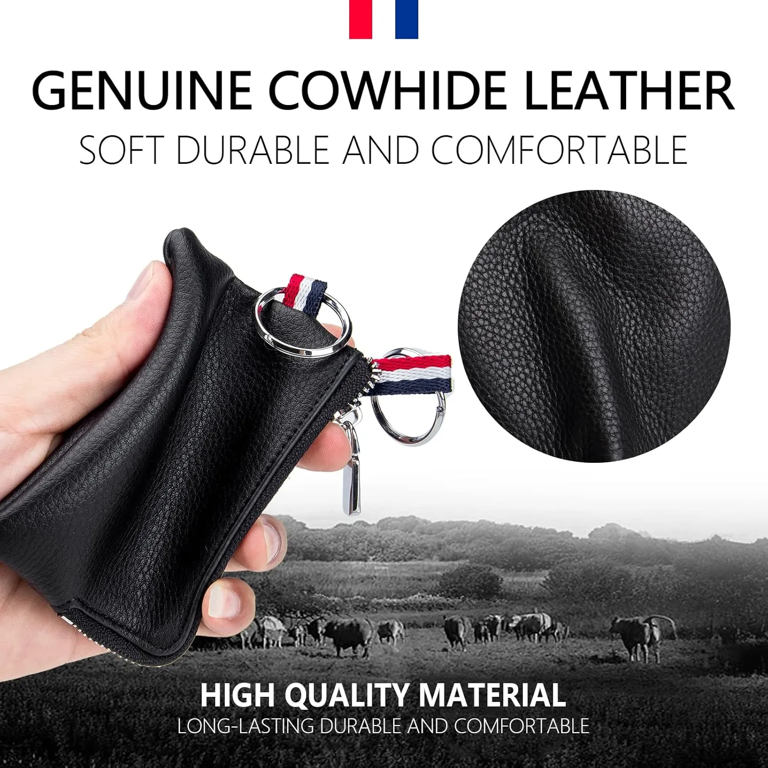 imeetu Leather Coin Purse Wallet, Mini Dual Keyrings Change Pouch Card Holder for Men Women (Dark green, standard)