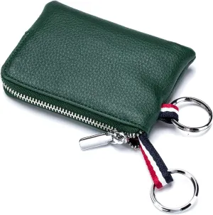 imeetu Leather Coin Purse Wallet, Mini Dual Keyrings Change Pouch Card Holder for Men Women (Dark green, standard)