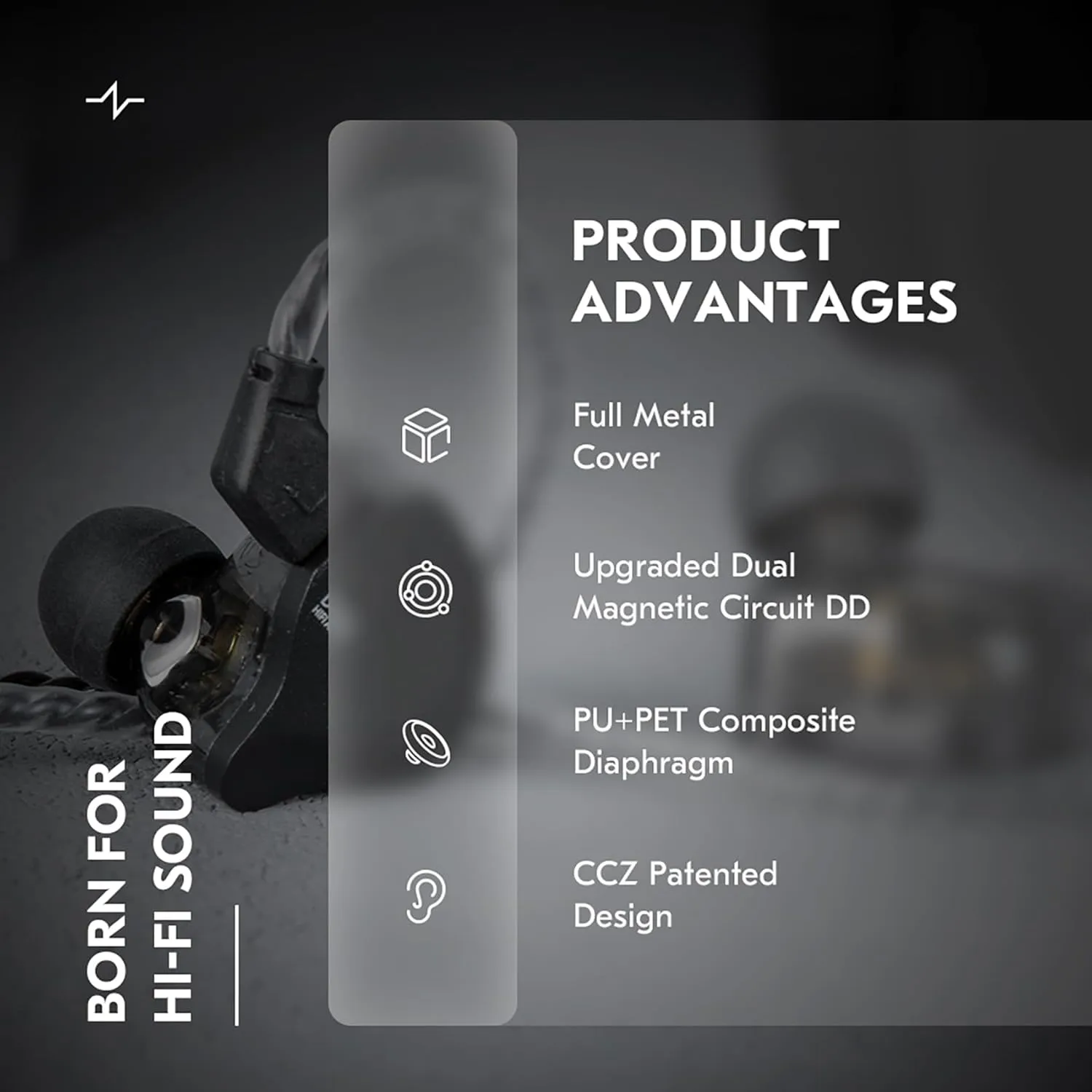 in Ear Monitor Headphones,CCZ DC02 IEM Earphone Dual Magnetic Circuit DD Wired Headphones,Professional Hifi Earphone,Stereo Sound Gaming Earbuds Headphone,CCZ In Ear Monitor for System(Black,No MIC)